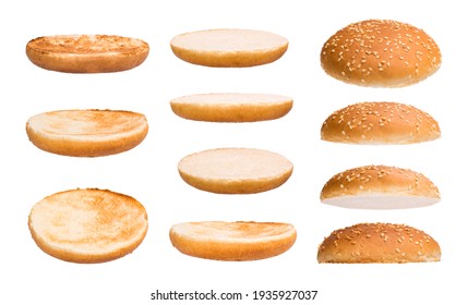 Set of burger bun isolated on white background. Different sides and parts - Powered by Shutterstock