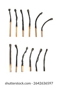 Set of burnt matches isolated on white