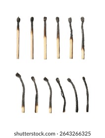 Set of burnt matches isolated on white