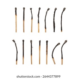 Set of burnt matches isolated on white