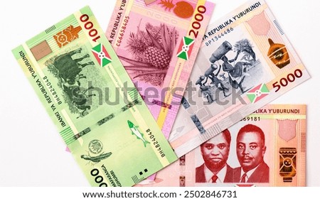 Set of Burundi Francs notes of different value background, Burundi Francs money exchange rate, economic, growth, inflation concept.