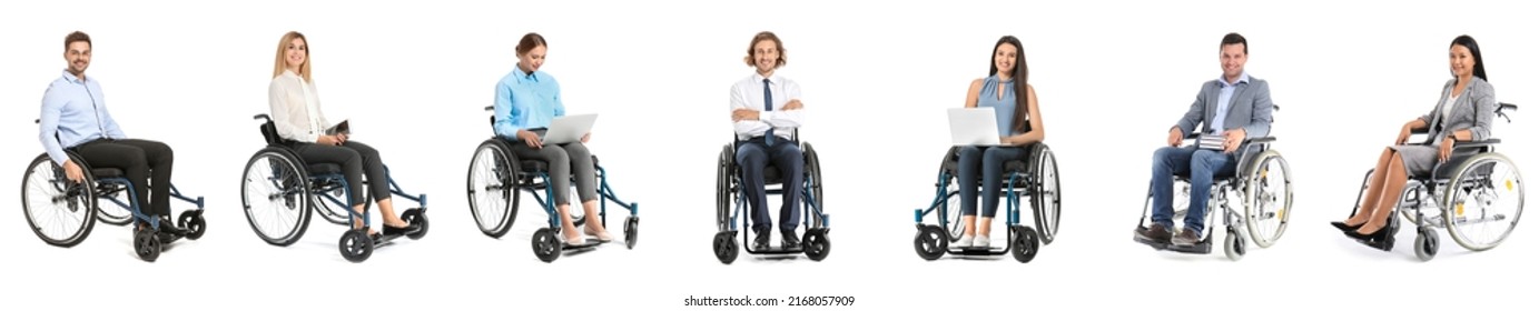 Set Of Business People In Wheelchair Isolated On White 