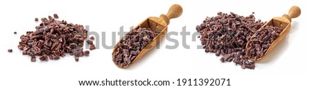 Set of cacao nibs, isolated on white background