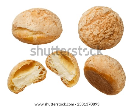 Set of cake eclairs shu close-up on a white background. Isolated