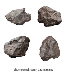 Set of Campo del Cielo IAB Iron Meteorites isolated on white background.