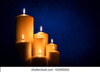 Set of candles. Christmas blue background - Powered by Shutterstock