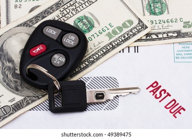 A Set Of Car Keys With Cash And A Past Due Bill, Past Due Car Payment