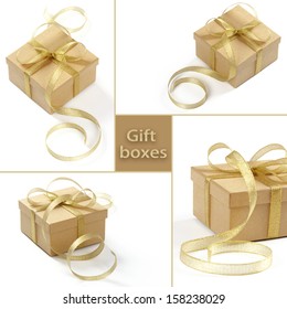 Set Cardboard Gift Boxes Gold Ribbon Stock Photo (Edit Now) 158238029