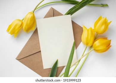 set of CARDs MOCKUP WITH tulips FLOWERS with ribbon