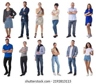 Set Of Casual People Full Length Portraits Isolated On White Background Design Elements