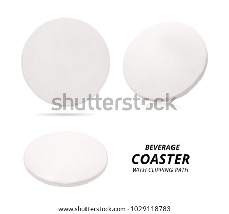 Set of ceramic beverage coaster isolated on white background. Ceramic pad for put your mug. ( Clipping path )
