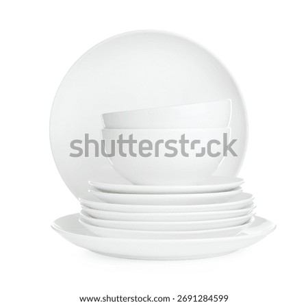 Set of ceramic dishware isolated on white