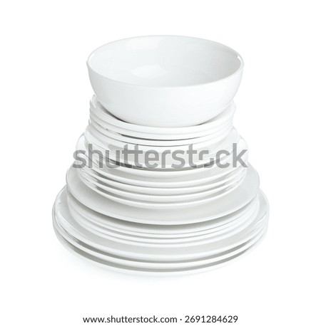 Set of ceramic dishware isolated on white