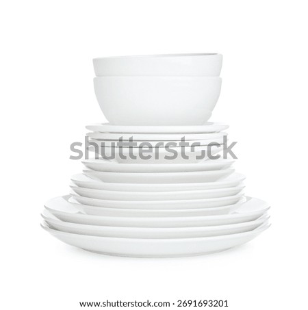 Set of ceramic dishware isolated on white