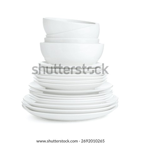 Set of ceramic dishware isolated on white