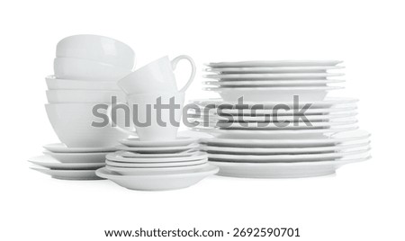 Set of ceramic dishware isolated on white