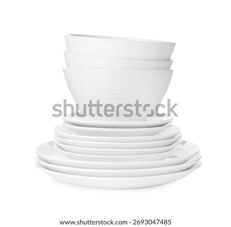Set of ceramic dishware isolated on white