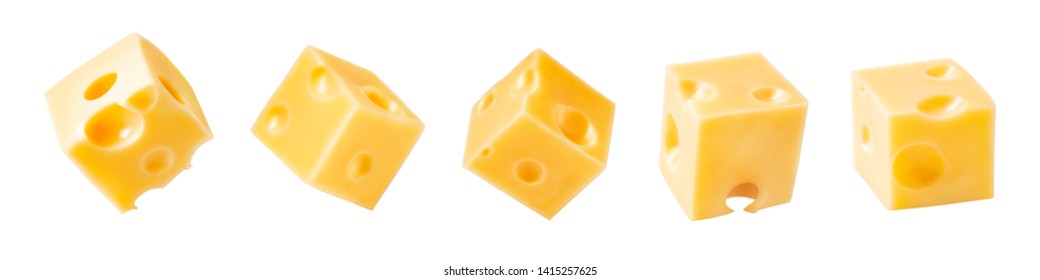 Set Of Cheese Cubes Isolated On White Background.