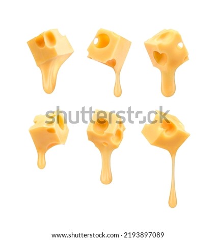 set of cheese with melted blob isolated on white background