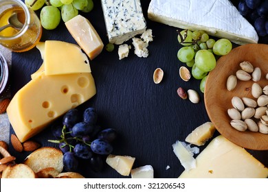 Set Of Cheese On Slate, Food Above