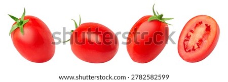 Set of cherry tomato and tomato sliceisolated on white background.