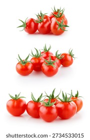 Set of cherry tomatoes isolated on white background