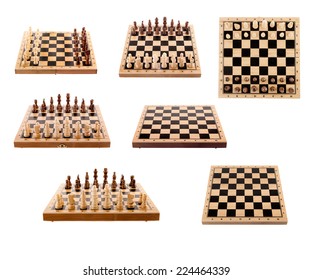 Set Of Chess Board And Pieces Isolated