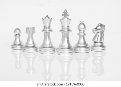 Set Of Chess Pieces, Chessboard Game Isolated On White Background. 