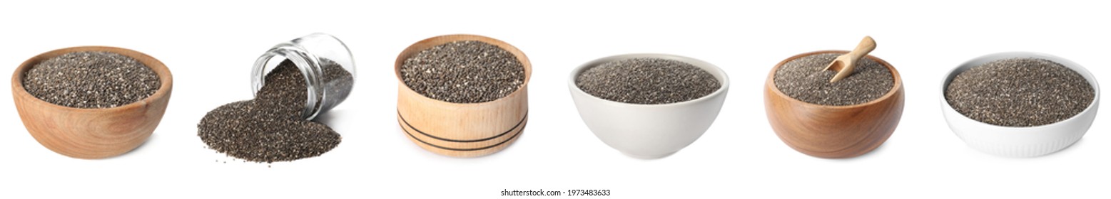 Set with chia seeds on white background. Banner design - Shutterstock ID 1973483633