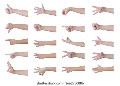 Set of child hands showing symbols and gestures Isolated on white background. with clipping path. - Powered by Shutterstock