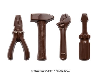 Set Of Chocolate Constructor Tools, Isolated