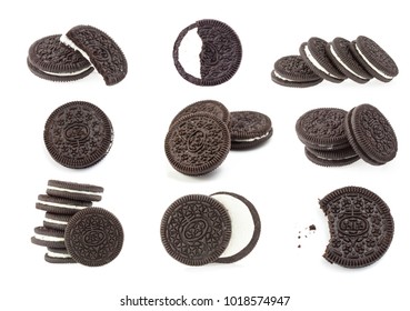 A Set Of Chocolate Cookies And Cream Isolated On White Background