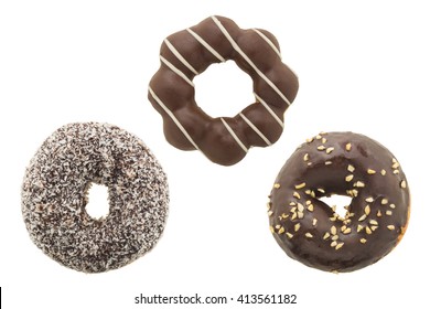 Set Of Chocolate Donut Isolated On White Background