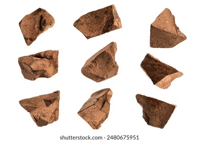 Set of Chocolate or solid cocoa mass isolated on white background.