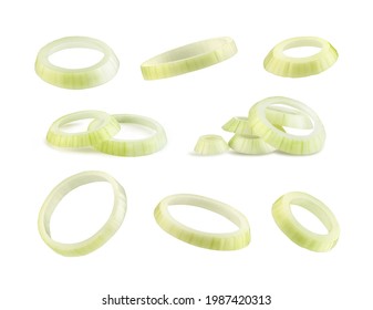 Set Of Chopped Onions On A White Background