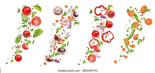 Set Of Chopped Vegetables On A White Background