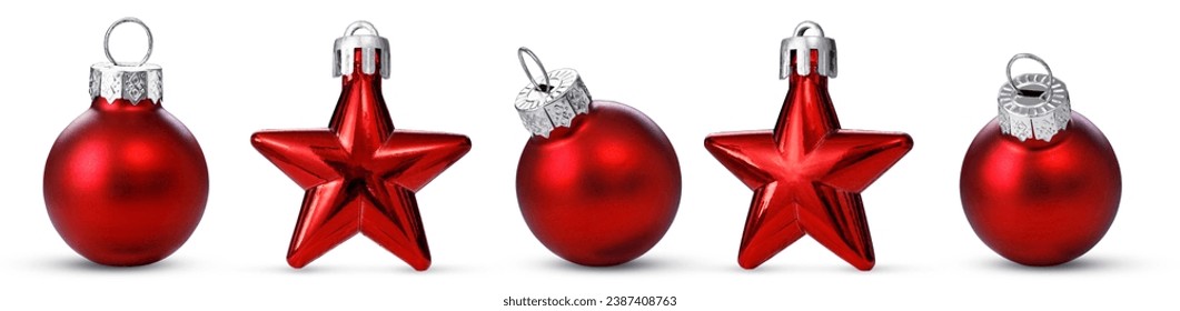 Set of Christmas balls and stars isolated on white background
