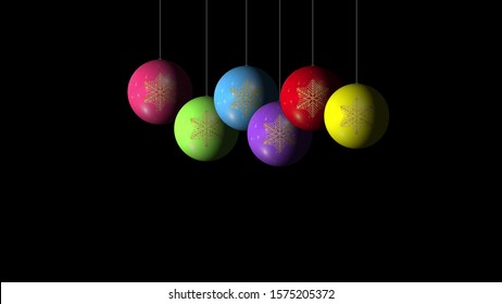 Set of the Christmas and New Year multicolored Balls with a golden snowflake on black background. Merry Christmas and a Happy New Year  - Shutterstock ID 1575205372