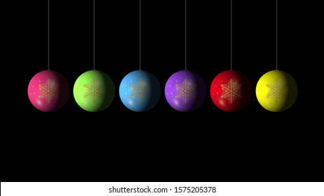 Set of the Christmas and New Year multicolored Balls with a golden snowflake on black background. Merry Christmas and a Happy New Year  - Shutterstock ID 1575205378
