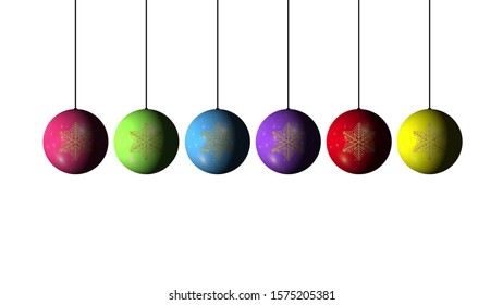 Set of the Christmas and New Year multicolored Balls with a golden snowflake on white background. Merry Christmas and a Happy New Year  - Shutterstock ID 1575205381