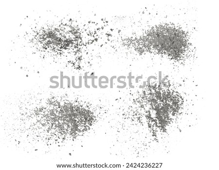 Set cigarette ash scattered, isolated on white background and texture, clipping path
