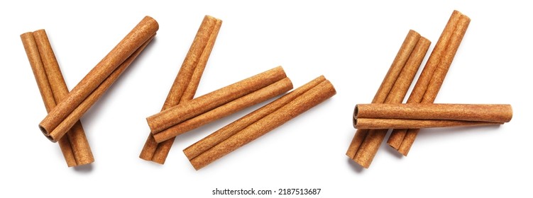 Set of cinnamon sticks, isolated on white background - Shutterstock ID 2187513687