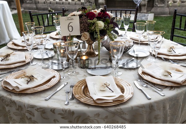 Set Circular Wedding Reception Table Floral Stock Photo Edit Now