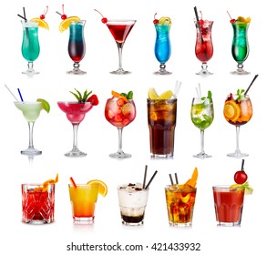 Set of classic alcohol cocktails isolated on white background  