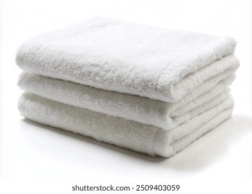 Set of  clean white towel neatly folded, isolated on a white background