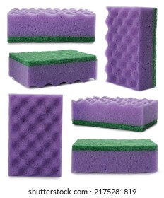 Set With Cleaning Sponges On White Background