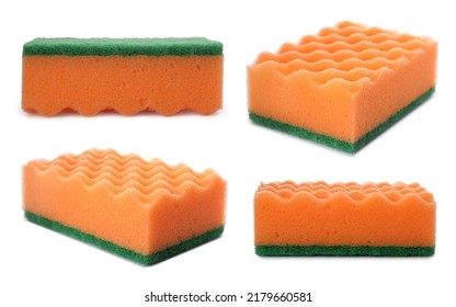 Set With Cleaning Sponges On White Background