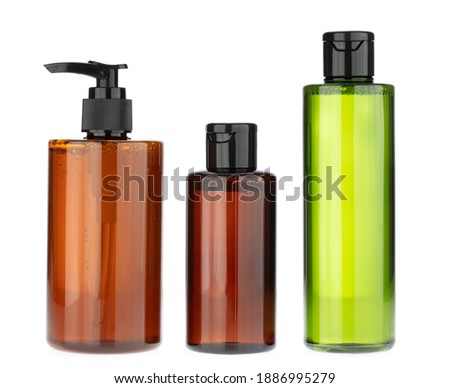Set of Cleansing face or make up remover cosmetic bottles isolated on white background.