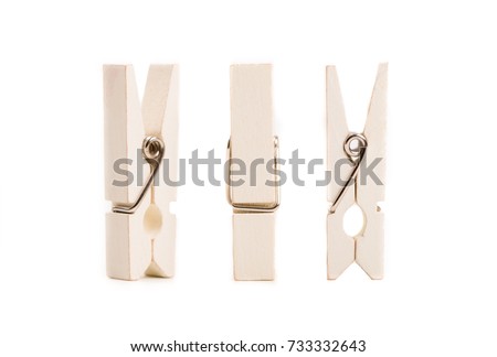 Set of clothes pegs isolated on white background.