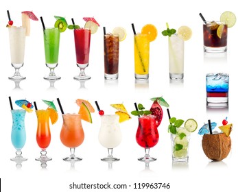 set of cocktails soft and long-drinks ind front of white background - Powered by Shutterstock